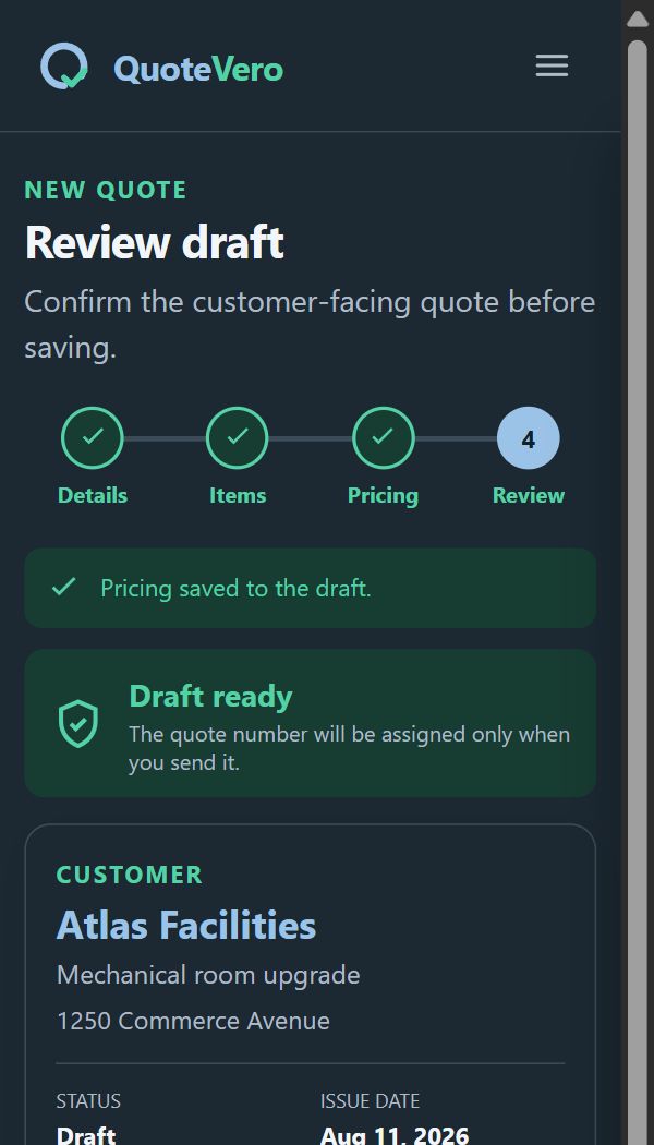 QuoteVero quote review screen